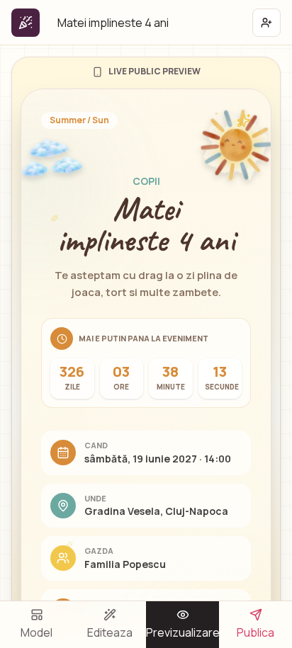 Experiența mobilă publicată Invitica