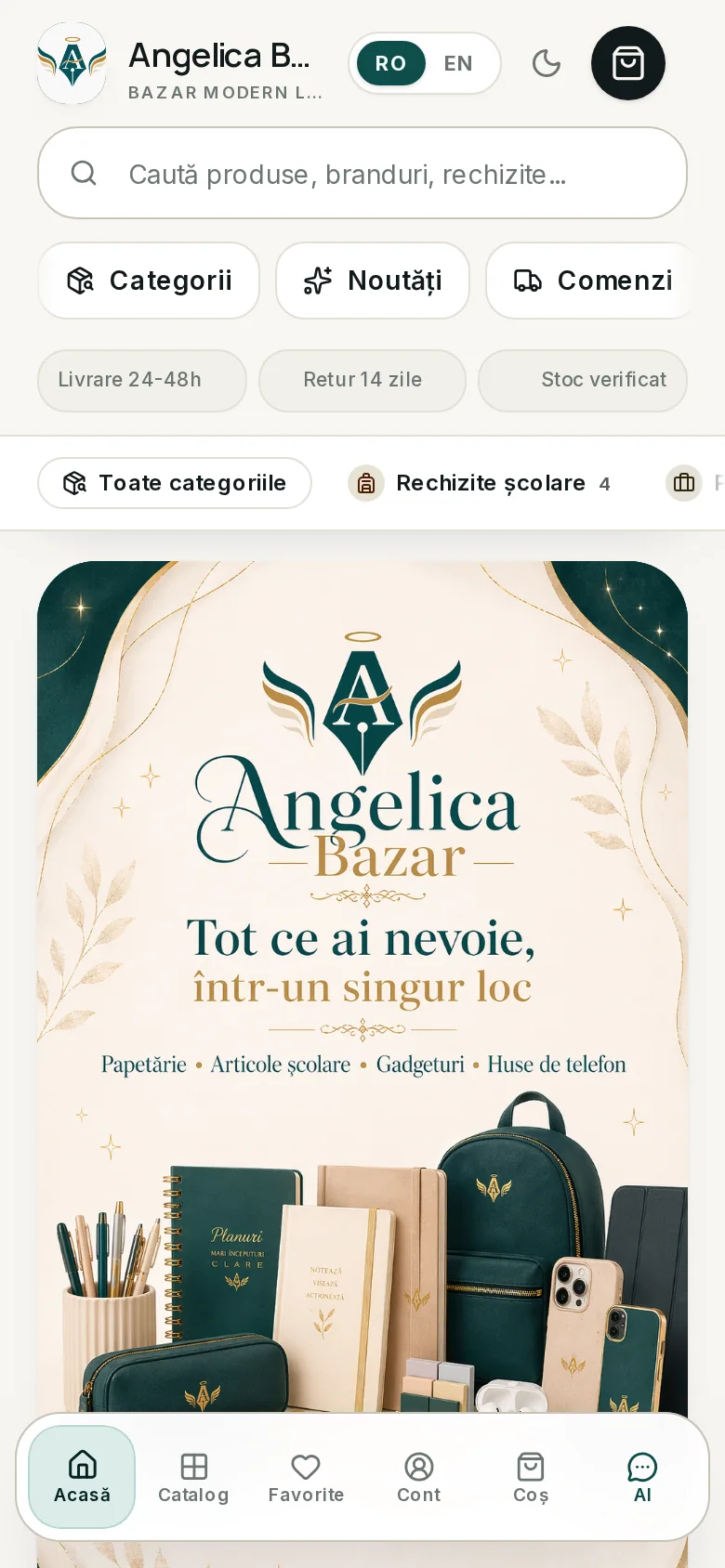 Storefront-ul public Angelica Bazar pe telefon